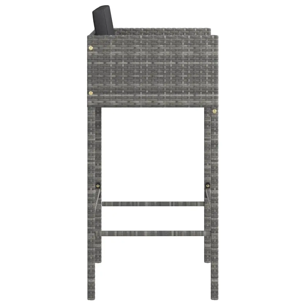 Grey Poly Rattan Outdoor Bar Stools with Cushions