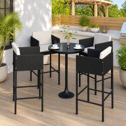 Set of 4 Durable Outdoor Bar Stools with Cushions
