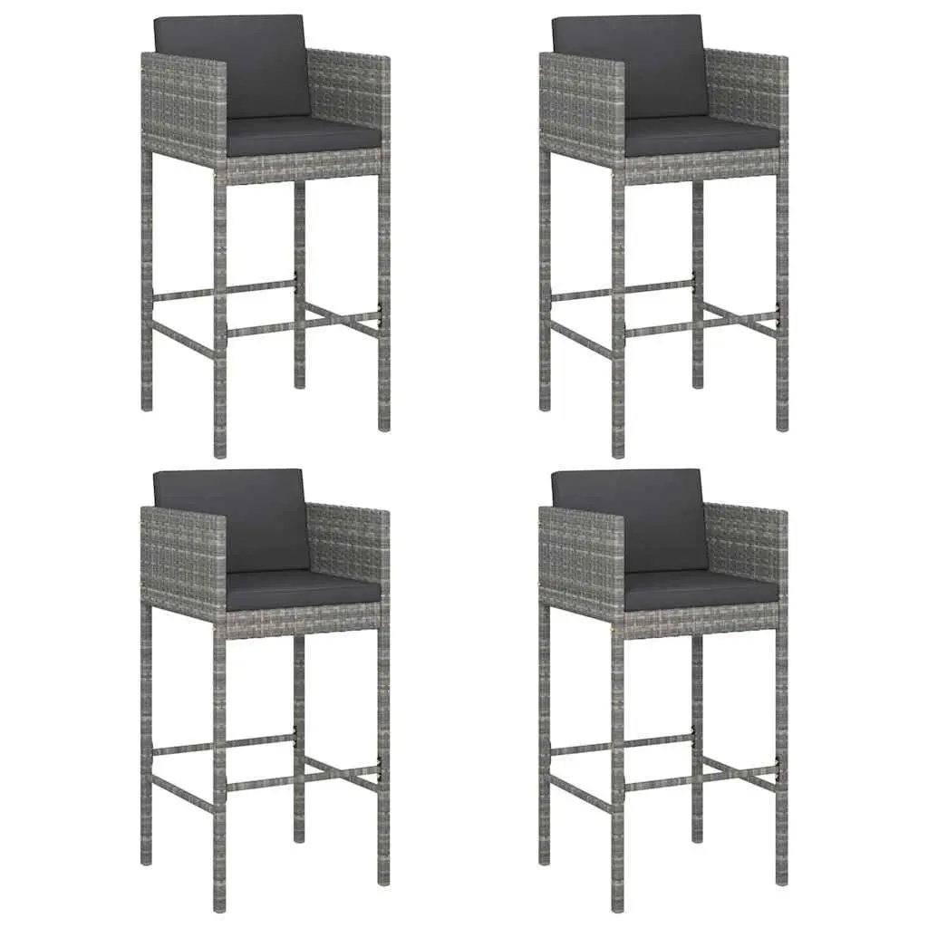 Grey Outdoor Bar Stools Set with Cushions