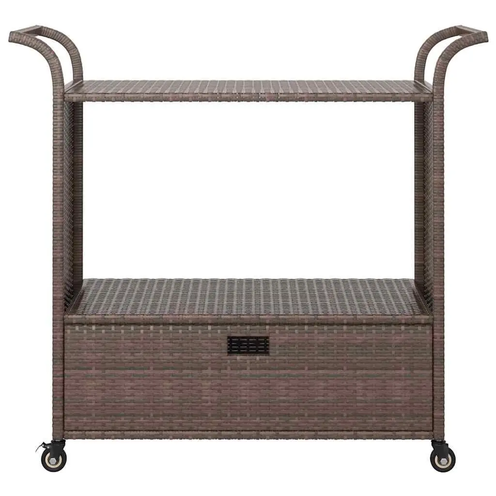Brown Poly Rattan Bar Cart with Drawer