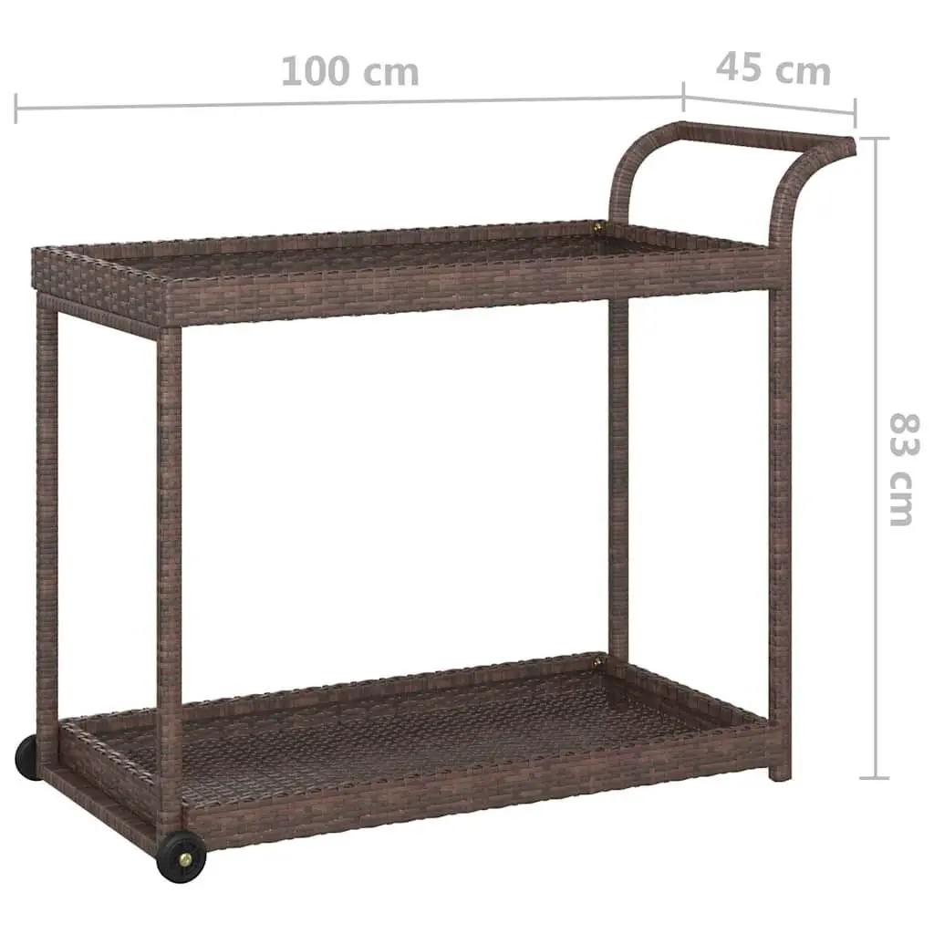 Brown Poly Rattan Bar Cart with Durable Steel Frame