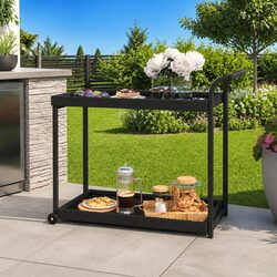 Sturdy Black Poly Rattan Bar Cart with Wheels