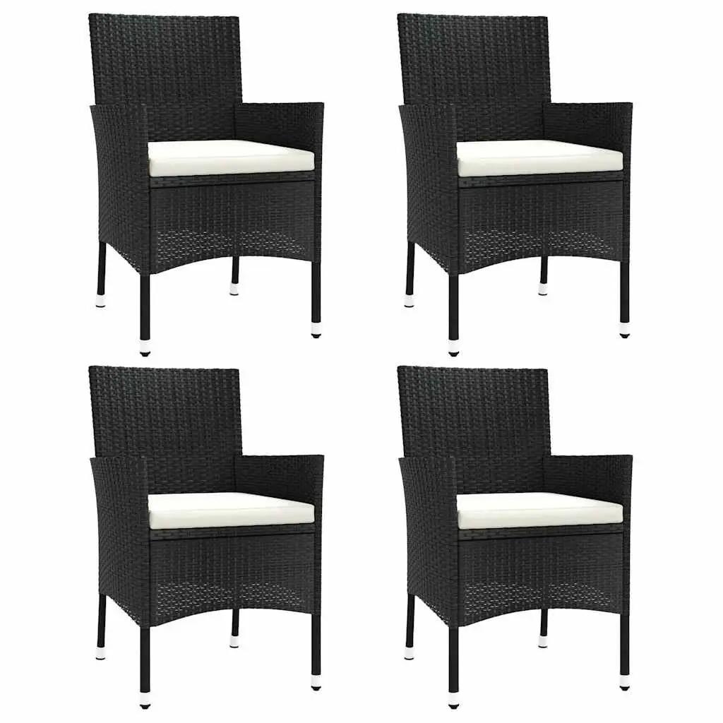 Outdoor Garden Chairs Set Poly Rattan Black 4 Piece Armchair Padded Cushion