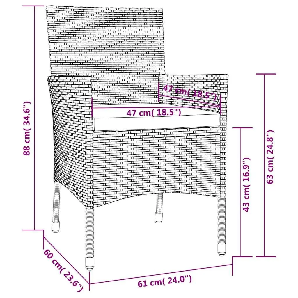Outdoor Garden Chairs Set Poly Rattan Black 4 Piece Armchair Padded Cushion
