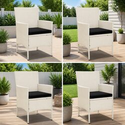 4-Piece Outdoor Garden Chairs Set with Cushions in White