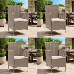 Set of 4 Beige Poly Rattan Outdoor Garden Chairs with Cushions