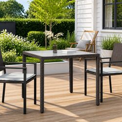 Sturdy Outdoor Garden Table with Glass Top 90x90x75cm