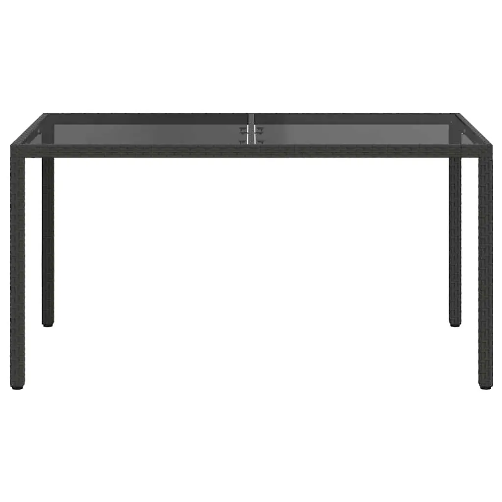 Garden Table Poly Rattan Tempered Glass Top Black 150x90