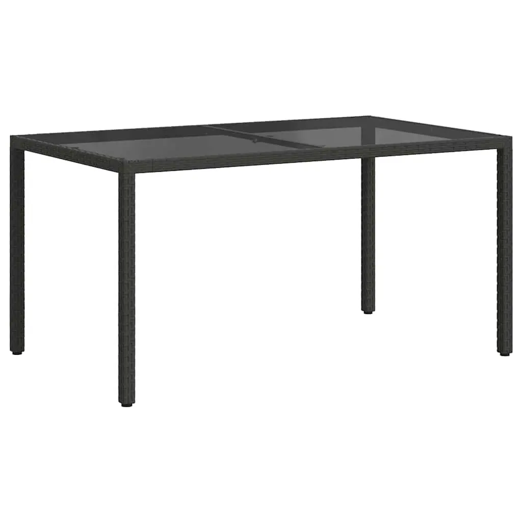 Garden Table Poly Rattan Tempered Glass Top Black 150x90
