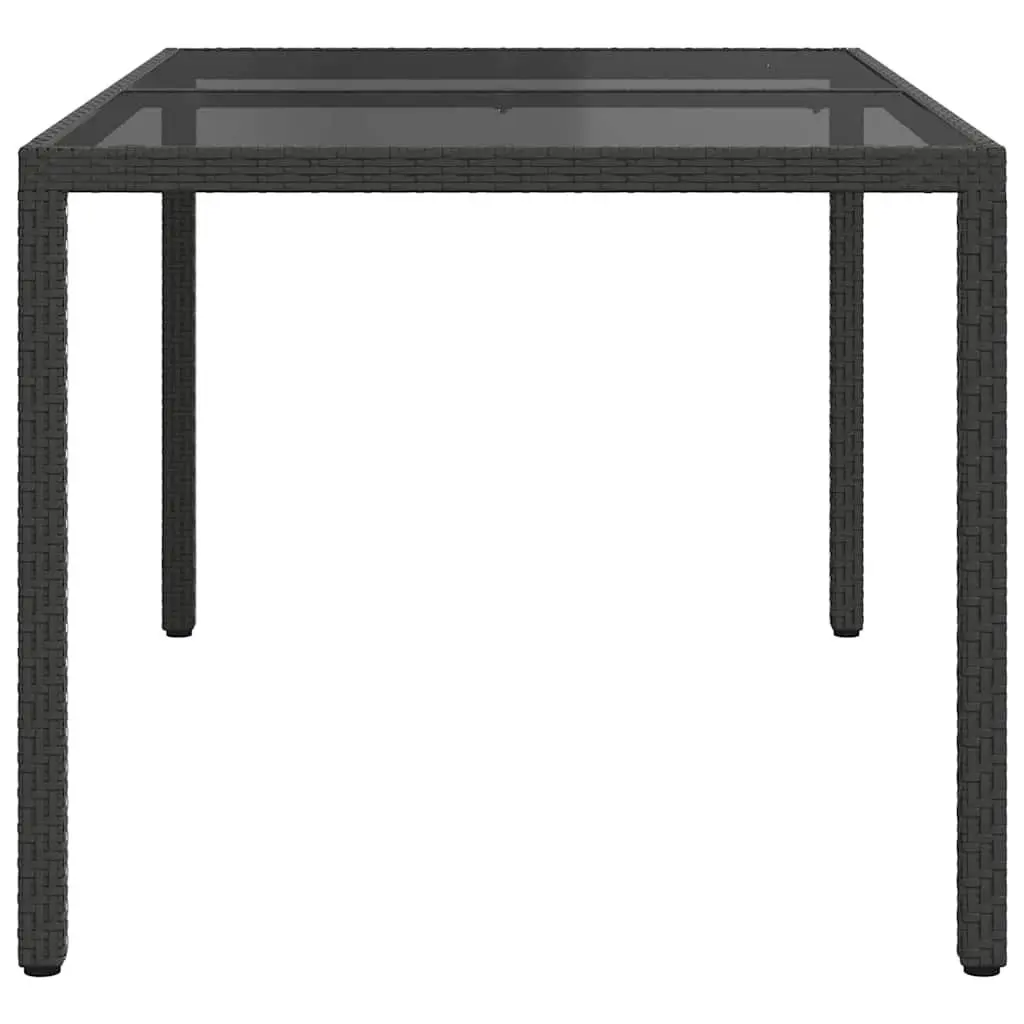 Garden Table Poly Rattan Tempered Glass Top Black 150x90