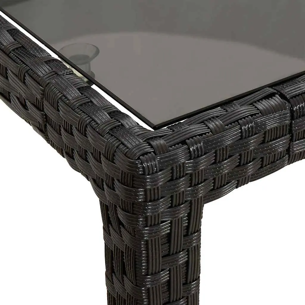 Garden Table Poly Rattan Tempered Glass Top Black 150x90