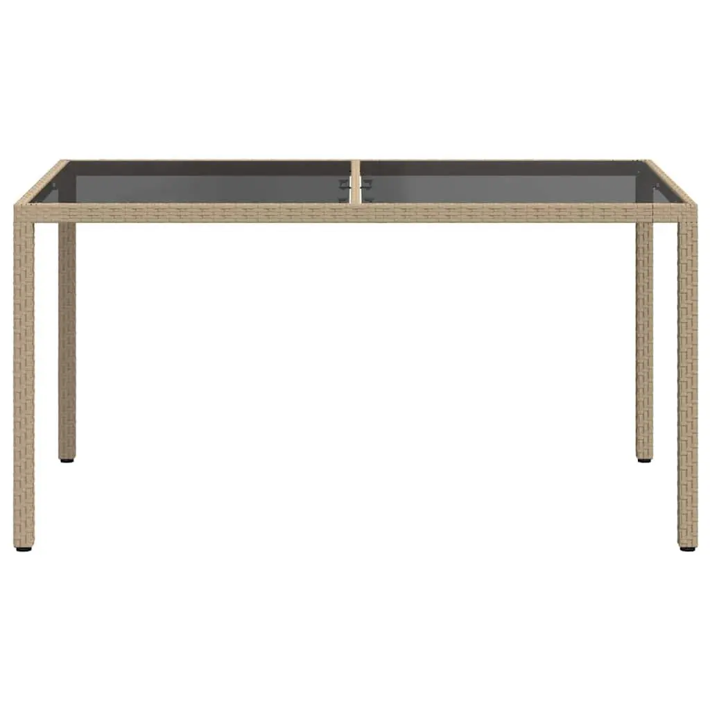 Garden Table Powder-coated Steel Poly Rattan 150x90x75cm Beige Tempered Glass