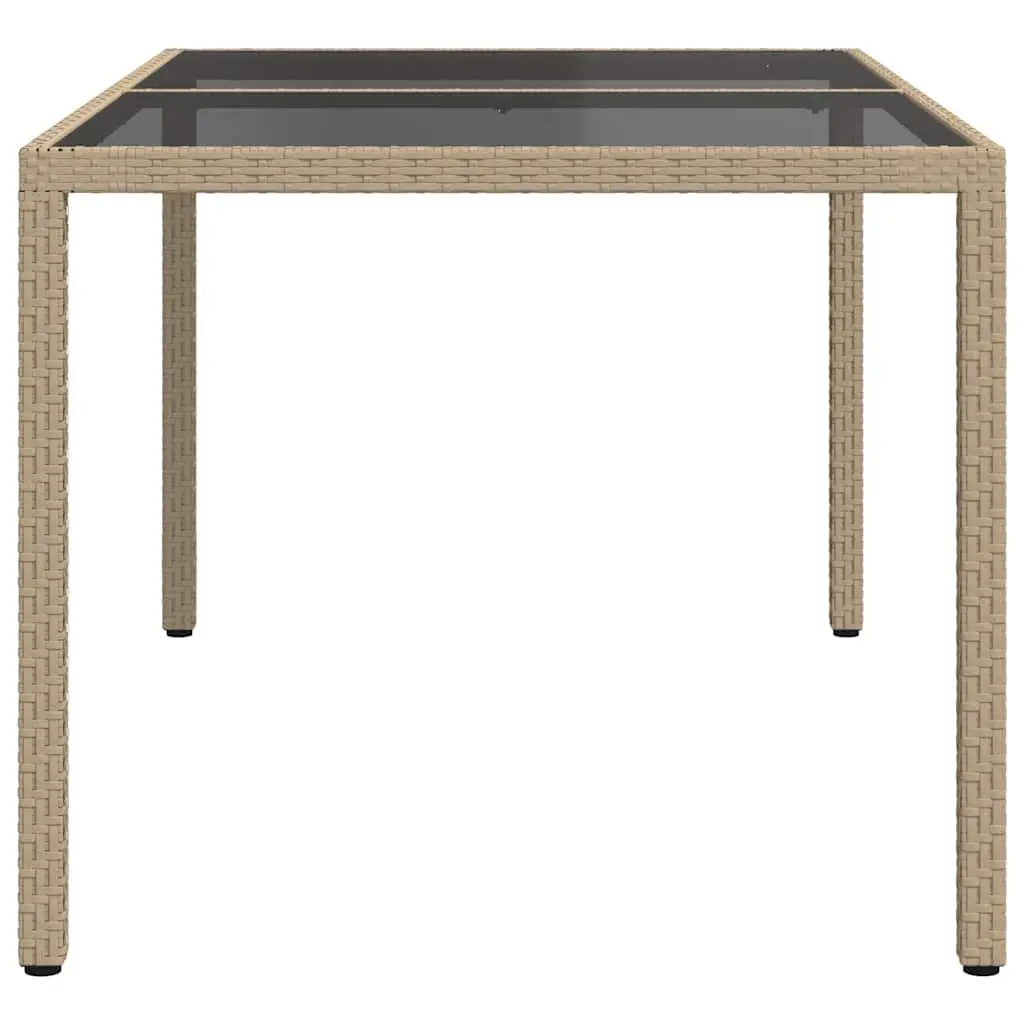 Garden Table Powder-coated Steel Poly Rattan 150x90x75cm Beige Tempered Glass