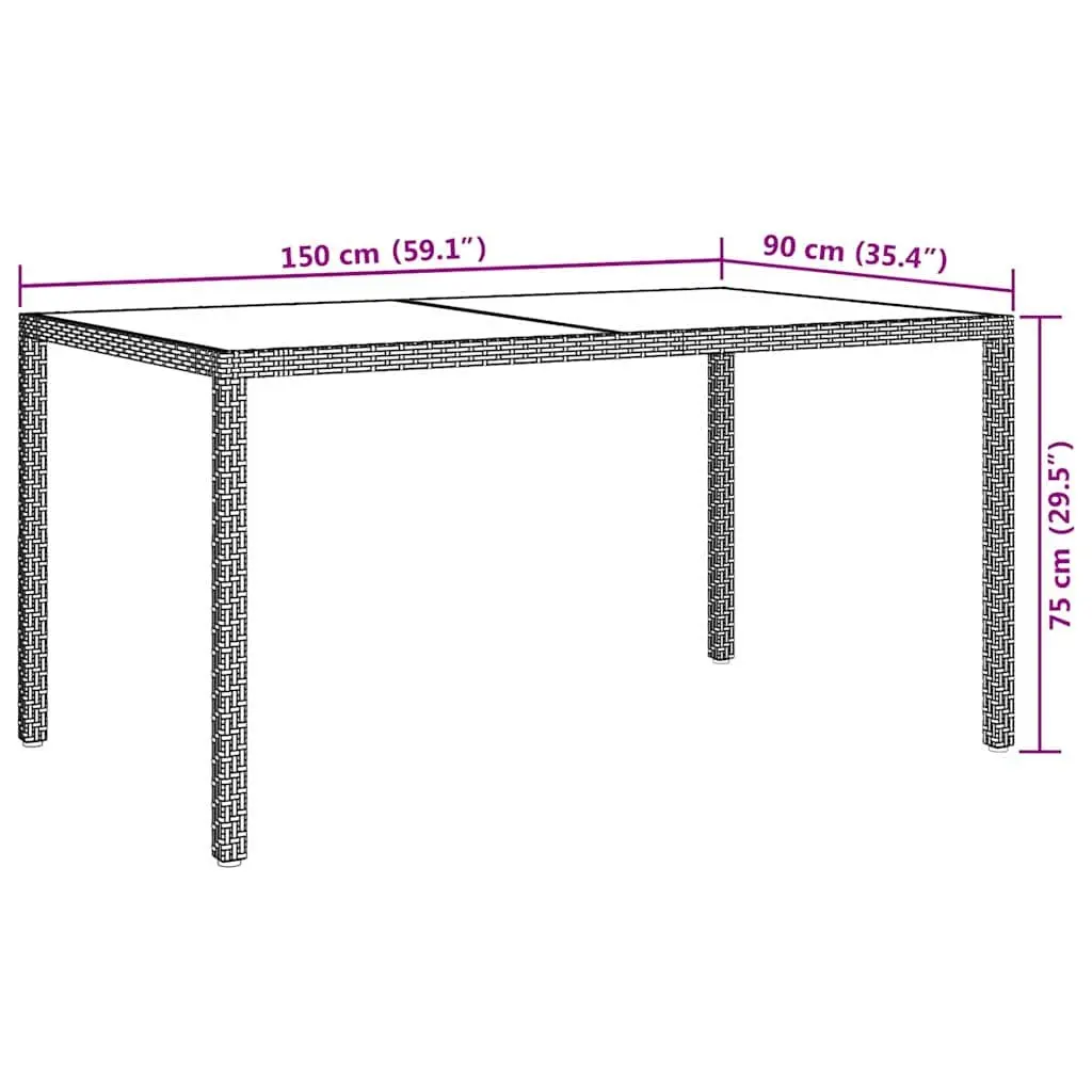 Garden Table Powder-coated Steel Poly Rattan 150x90x75cm Beige Tempered Glass