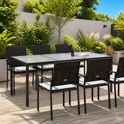 Brown Garden Table with Tempered Glass and Steel Frame