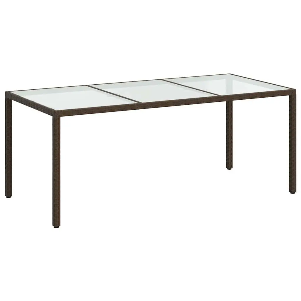 Garden Table Poly Rattan Steel Frame Tempered Glass Top Brown 190x90x75cm