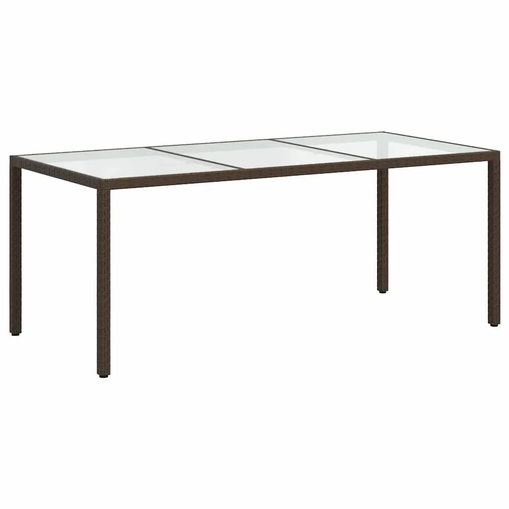 Garden Table Poly Rattan Steel Frame Tempered Glass Top Brown 190x90x75cm