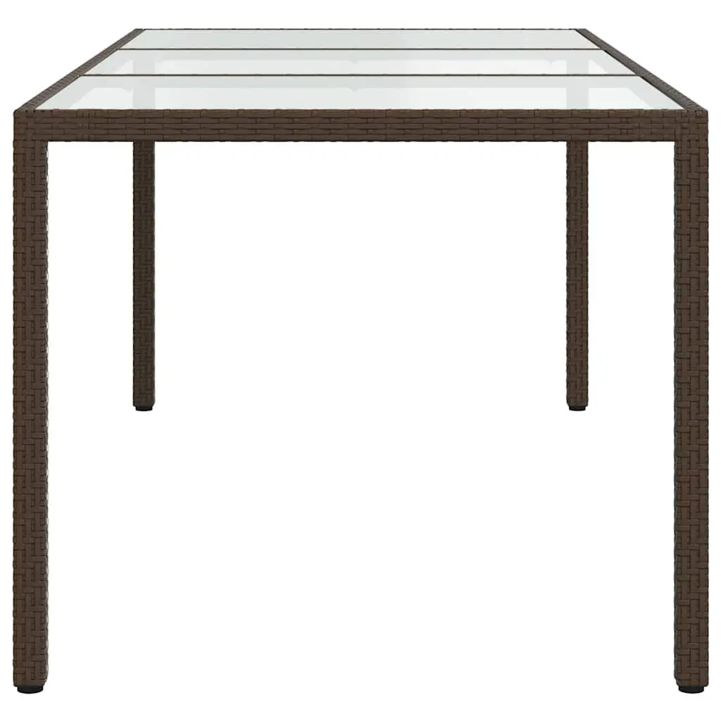 Garden Table Poly Rattan Steel Frame Tempered Glass Top Brown 190x90x75cm