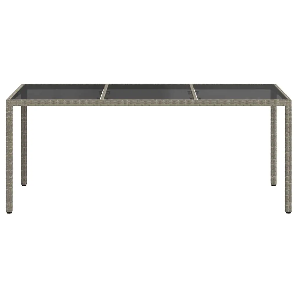 Outdoor Garden Table Grey Poly Rattan Lightweight Tempered Glass Top 190x90x75cm Patio Furniture