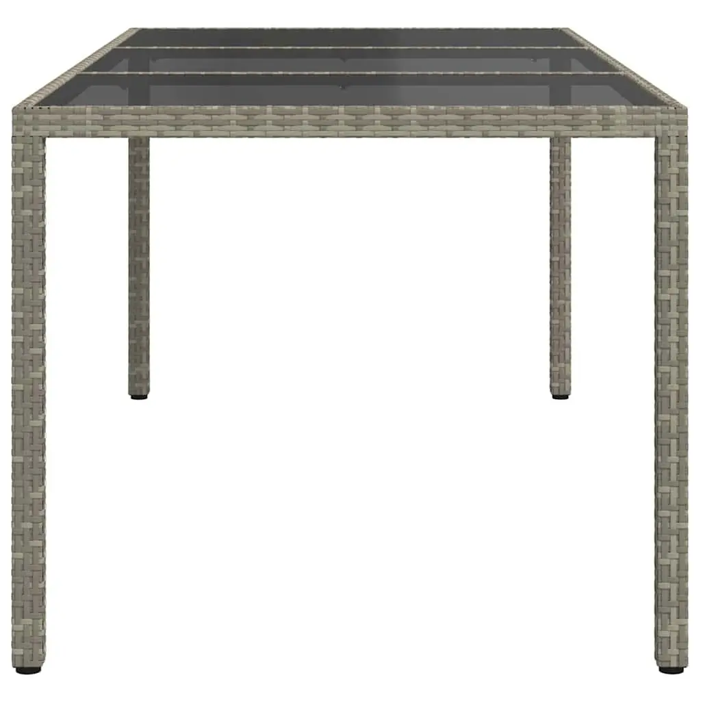 Outdoor Garden Table Grey Poly Rattan Lightweight Tempered Glass Top 190x90x75cm Patio Furniture