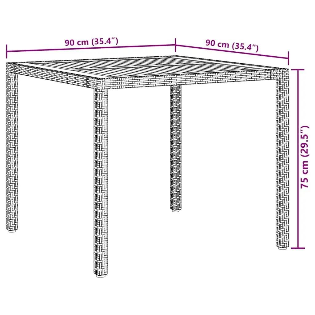 Outdoor Table Black Solid Acacia Wood 90x90x75cm Poly Rattan Steel Frame Garden Furniture
