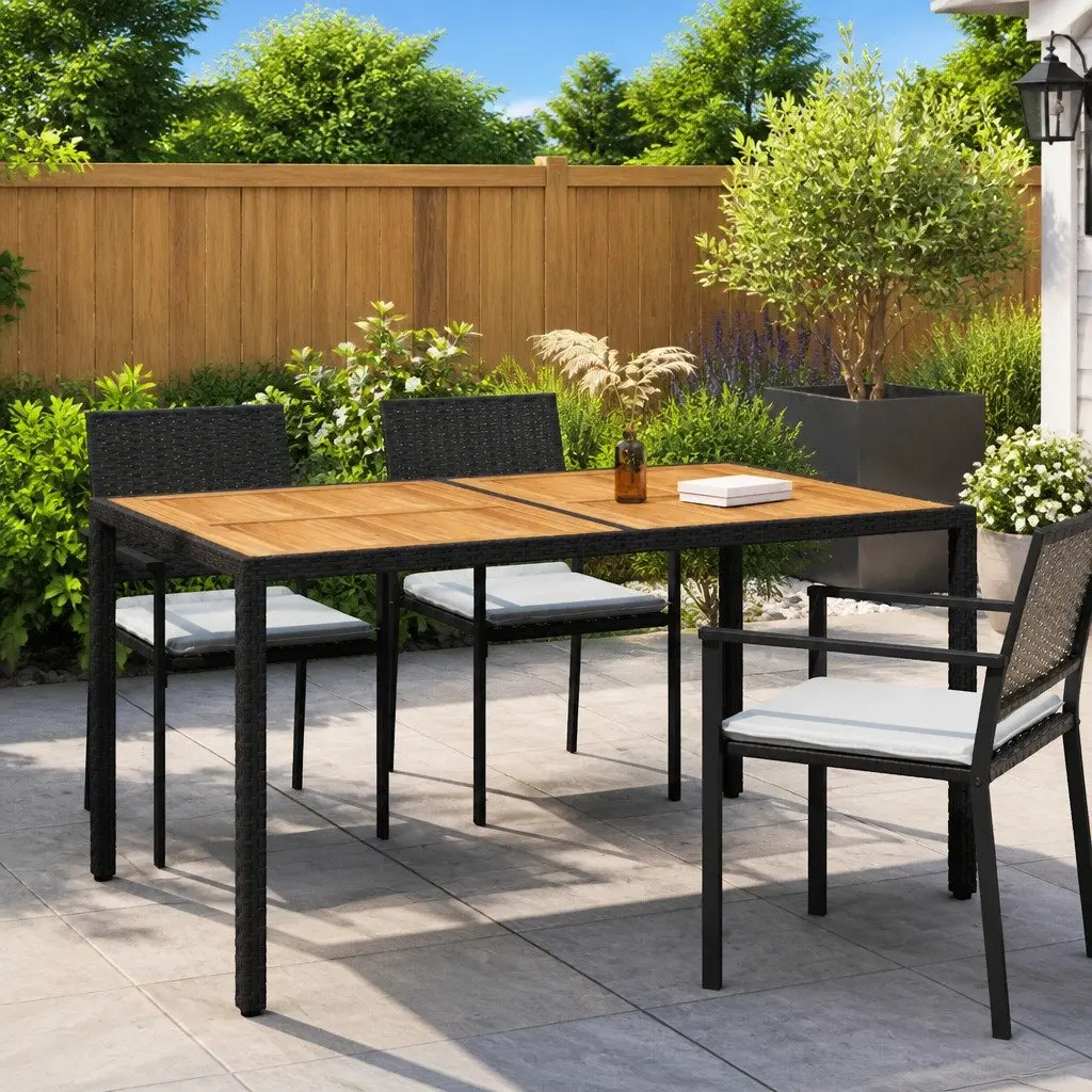 Black Poly Rattan Garden Table 150x90cm