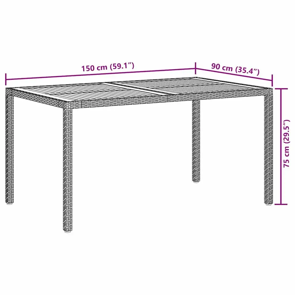 Grey Garden Table 150x90x75cm Outdoor Dining