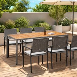 Grey Outdoor Garden Table 190x90x75cm with Acacia Top