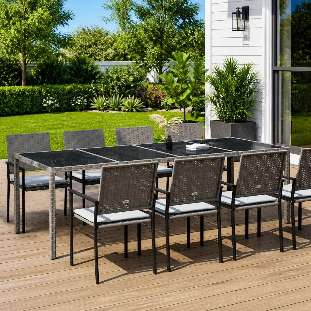 Garden Table for Outdoor Spaces Grey Tempered Glass