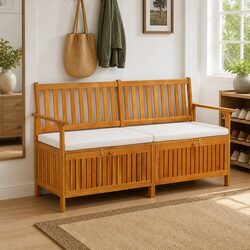 Sturdy Outdoor Storage Bench with Cushion 148cm Acacia Wood
