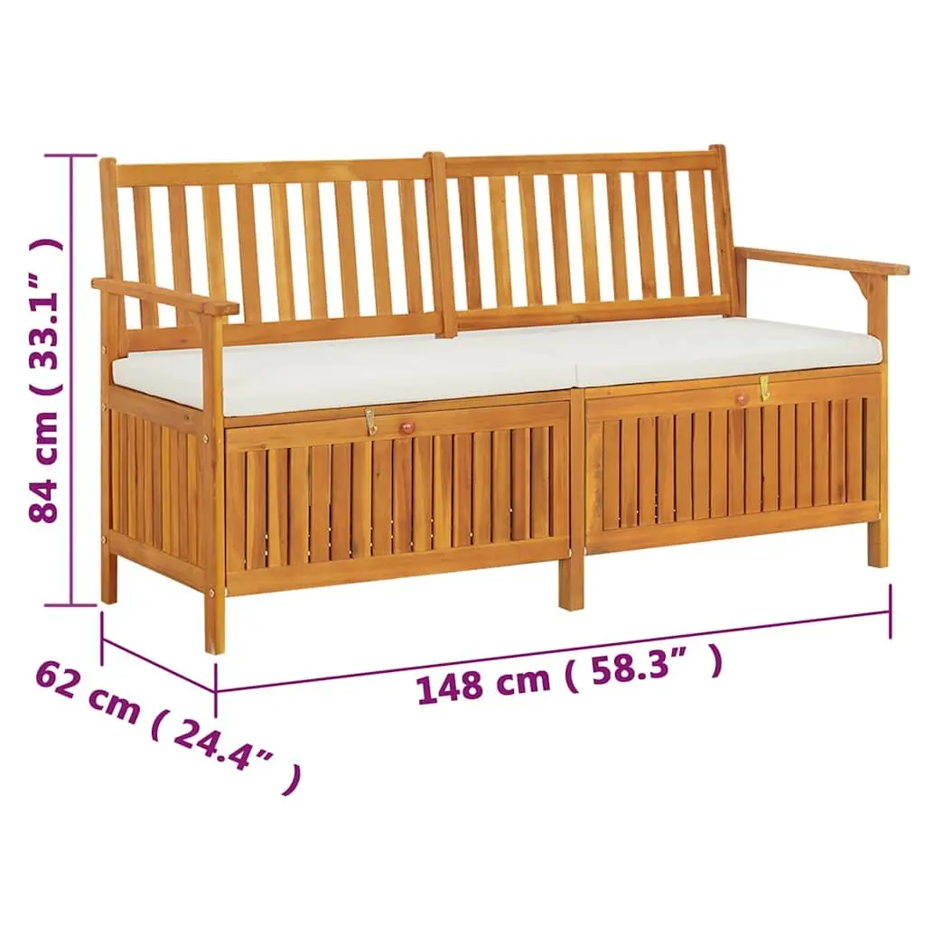 Outdoor Storage Bench with Cushion 148cm Acacia Wood