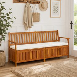 170cm Solid Acacia Wood Storage Bench with Cushion