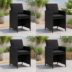 4-Piece Black Poly Rattan Outdoor Garden Chairs with Cushions