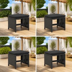 Durable Outdoor Garden Stools Set of 4 in Black with Cushions