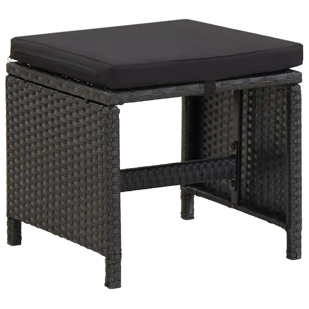 Outdoor Garden Stools Set of 4 in Black with Cushions
