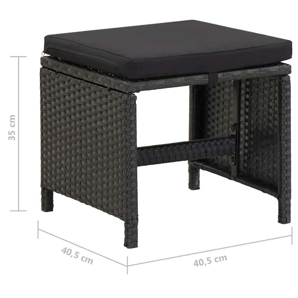 Outdoor Garden Stools Set of 4 in Black with Cushions
