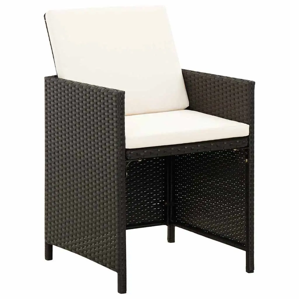 4 Piece Garden Chair and Stool Set Steel Frame PE Rattan Cushions Black