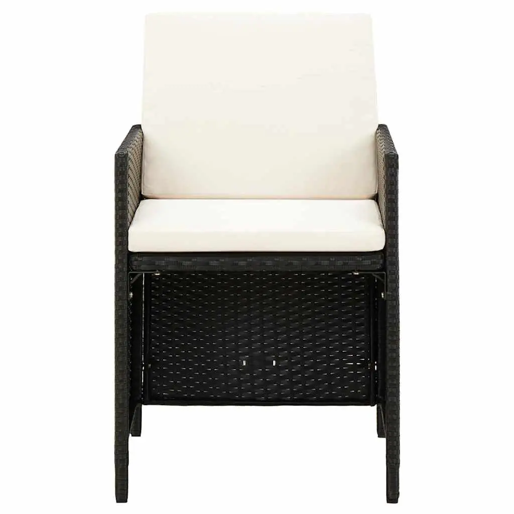 4 Piece Garden Chair and Stool Set Steel Frame PE Rattan Cushions Black