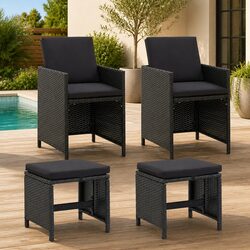 Sturdy 4-Piece Outdoor Rattan Chair and Stool Set
