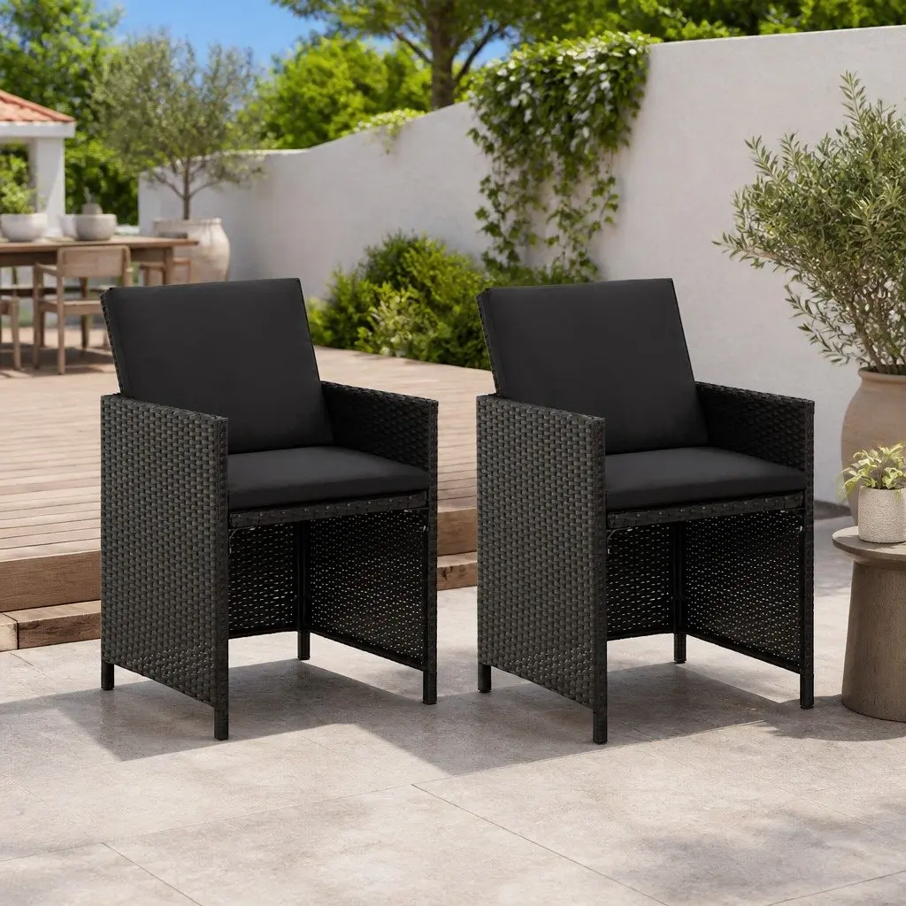 Black Poly Rattan Garden Chairs Set of 2