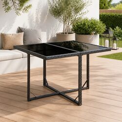 Modern Black Poly Rattan Dining Table for Outdoor Spaces