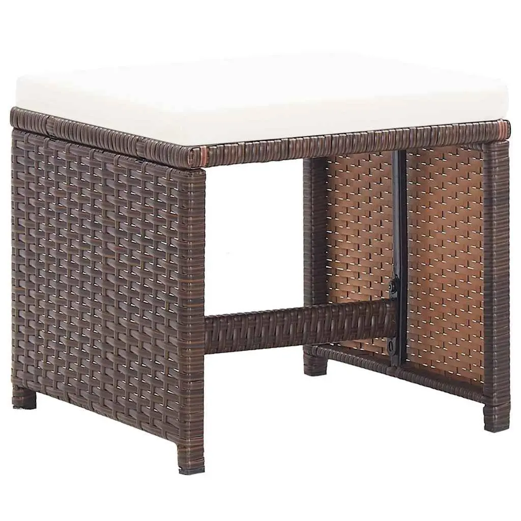 Set of 4 Brown Rattan Garden Stools with Cushions
