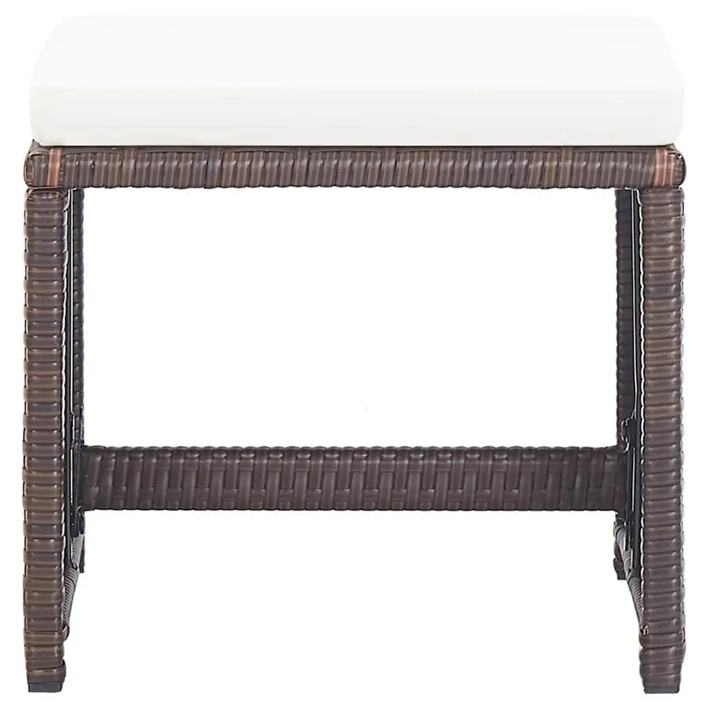 Set of 4 Brown Rattan Garden Stools with Cushions