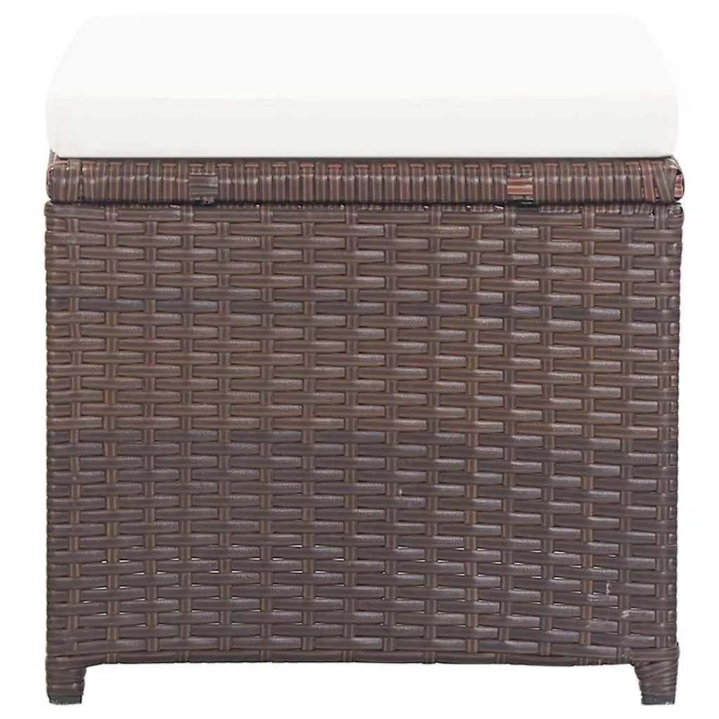 Set of 4 Brown Rattan Garden Stools with Cushions