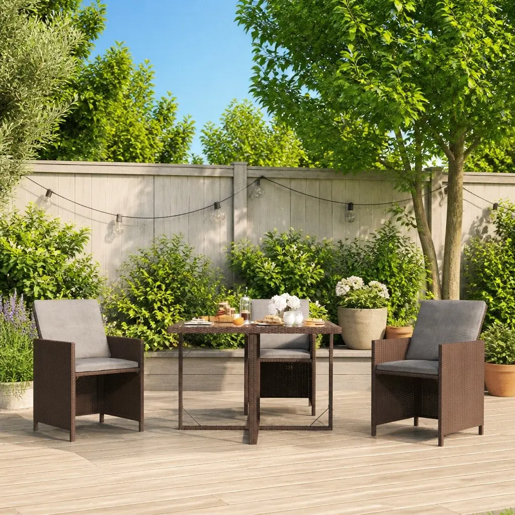 Garden Table in Brown Poly Rattan with Glass Top