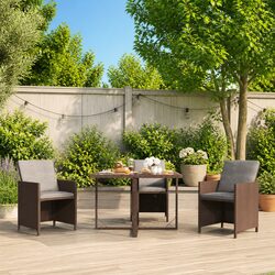 Durable Garden Table in Brown Poly Rattan with Glass Top
