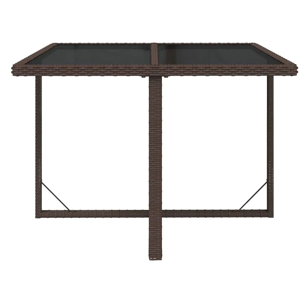 Garden Table in Brown Poly Rattan with Glass Top