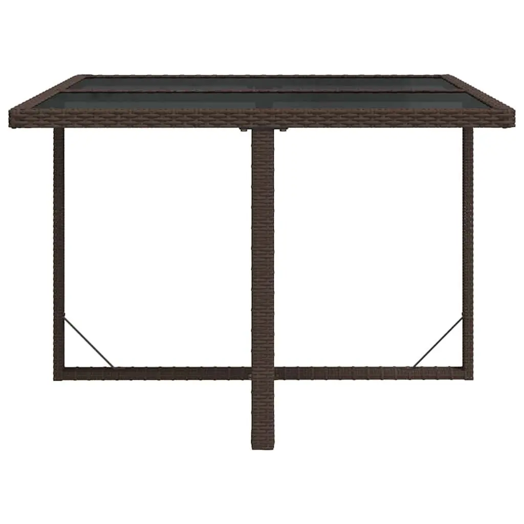 Garden Table in Brown Poly Rattan with Glass Top
