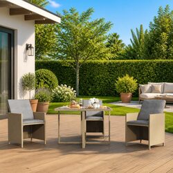 Beige Outdoor Garden Table 109x107x74cm with Glass Top