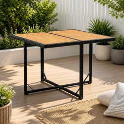 Stylish Black Garden Dining Table with Wooden Top